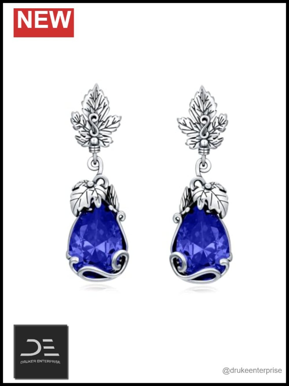 925 Sterling Silver Vintage Leaf Teardrop Dangle Earrings Lever Back